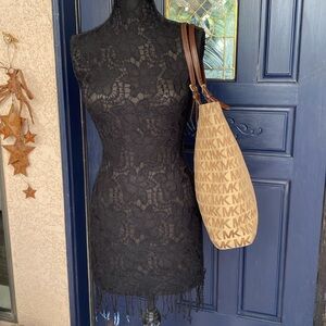 Michael  Michael Kors North South Large Beige Mocha Canvas Logo Cowboy Classic